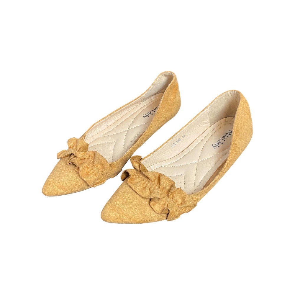 Mila Lady‎ Yellow Suede Pointed Toe Flats with Ruffle Detail Size 8.5